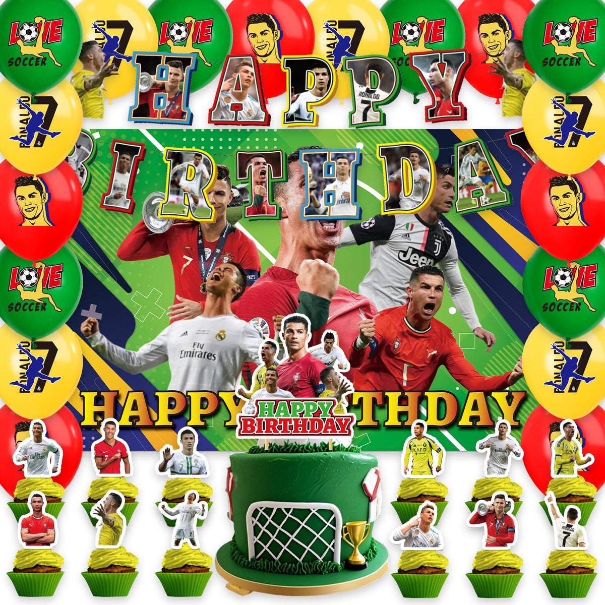 Zaprosze 42Packs Soccer Ronaldo banner for festive party decor and easy setup