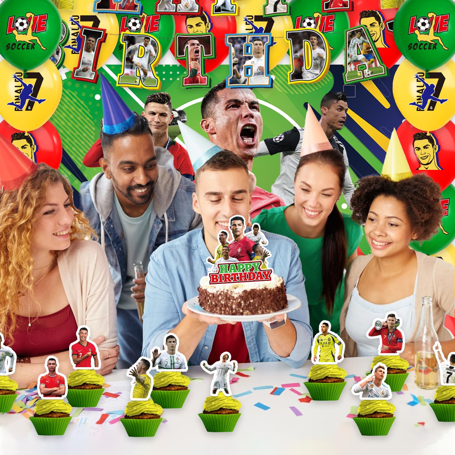 Zaprosze 42Packs Soccer Ronaldo cake topper highlights the birthday cake