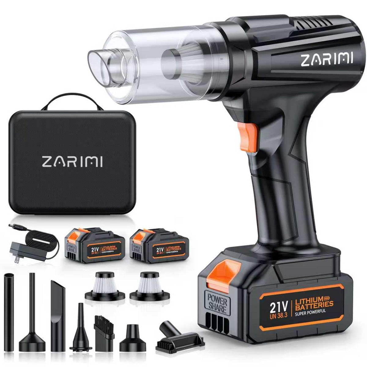 ZARIMI handheld cordless vacuum front view shows compact design for quick cleans