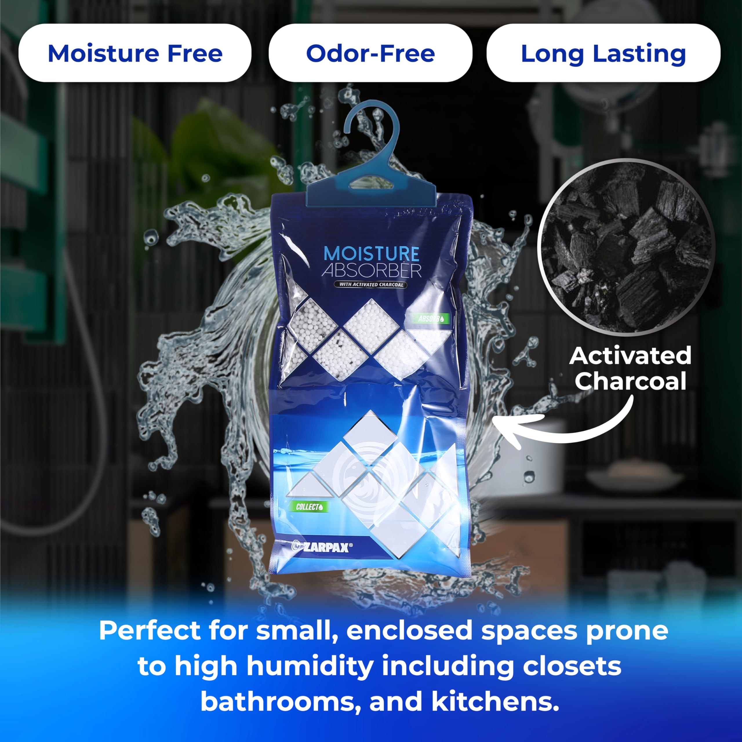 ZARPAX activated charcoal bag absorbing moisture inside cabinet