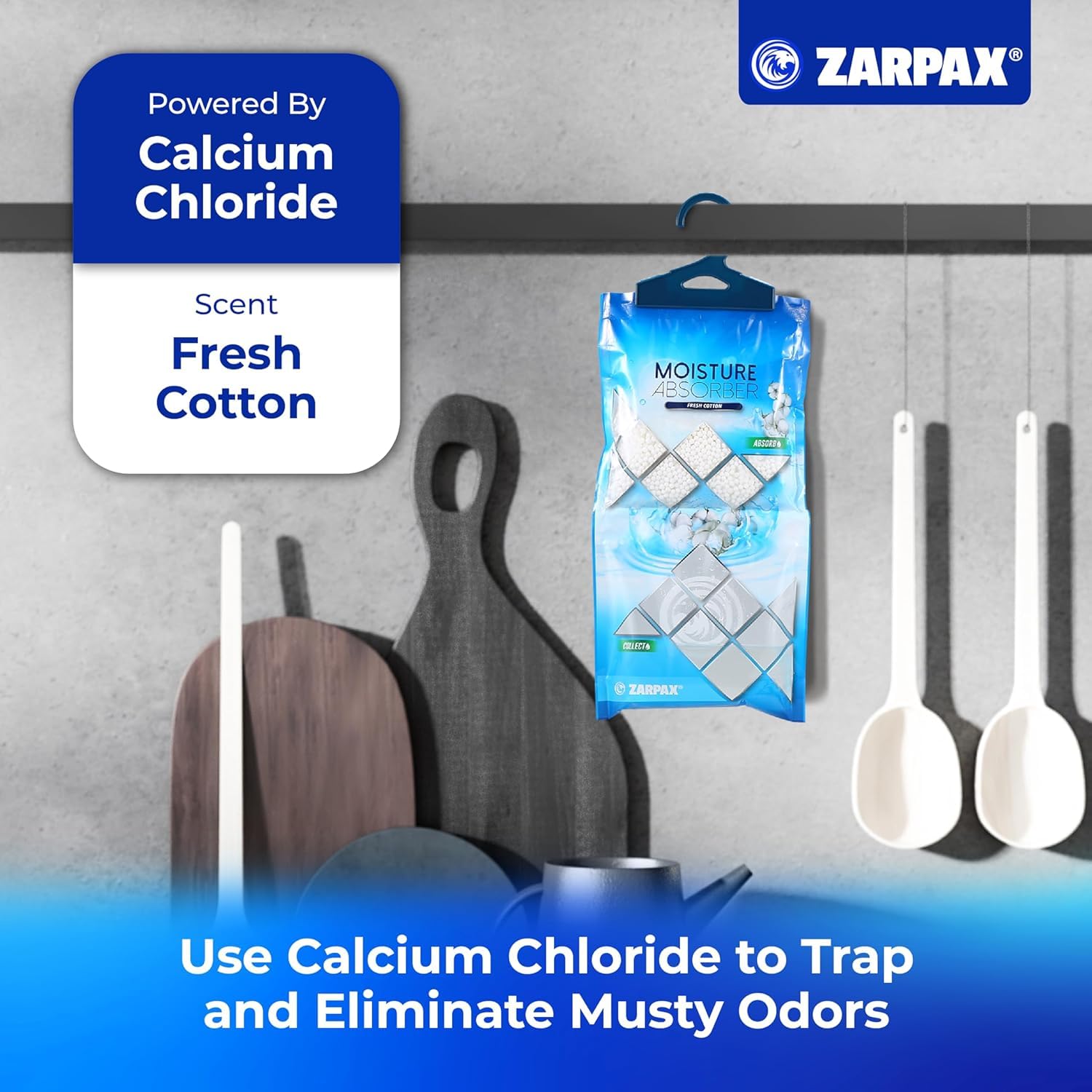 ZARPAX activated charcoal odor control within moisture absorber.