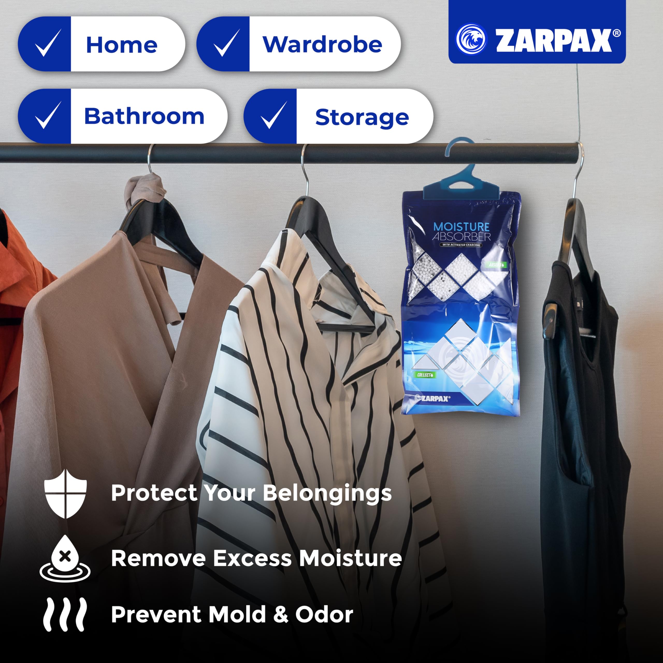ZARPAX moisture absorber in bathroom preventing dampness and odors