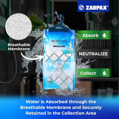 ZARPAX moisture absorber in bathroom reduces humidity and mildew odors.