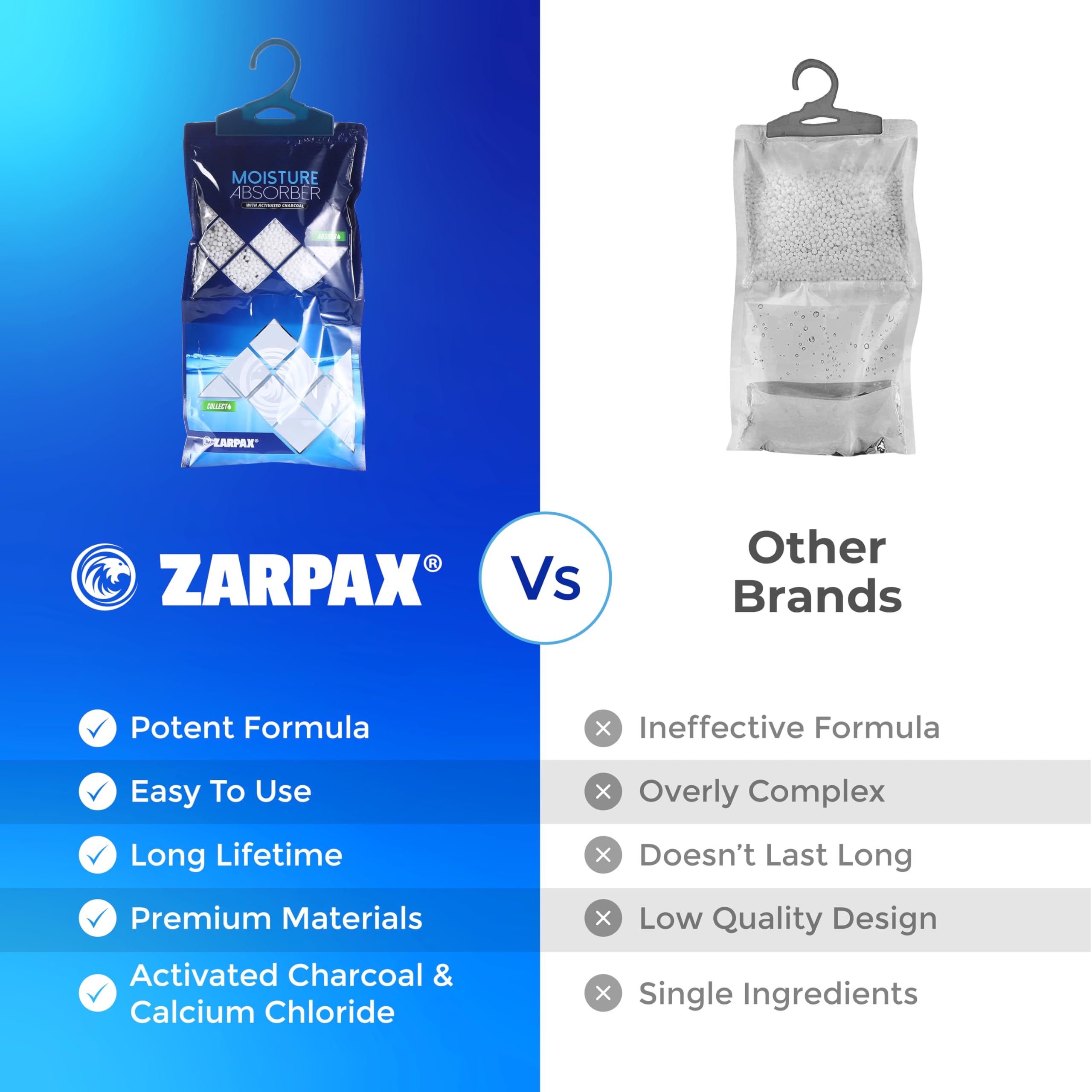 ZARPAX moisture absorbers hung on a hook freeing floor space