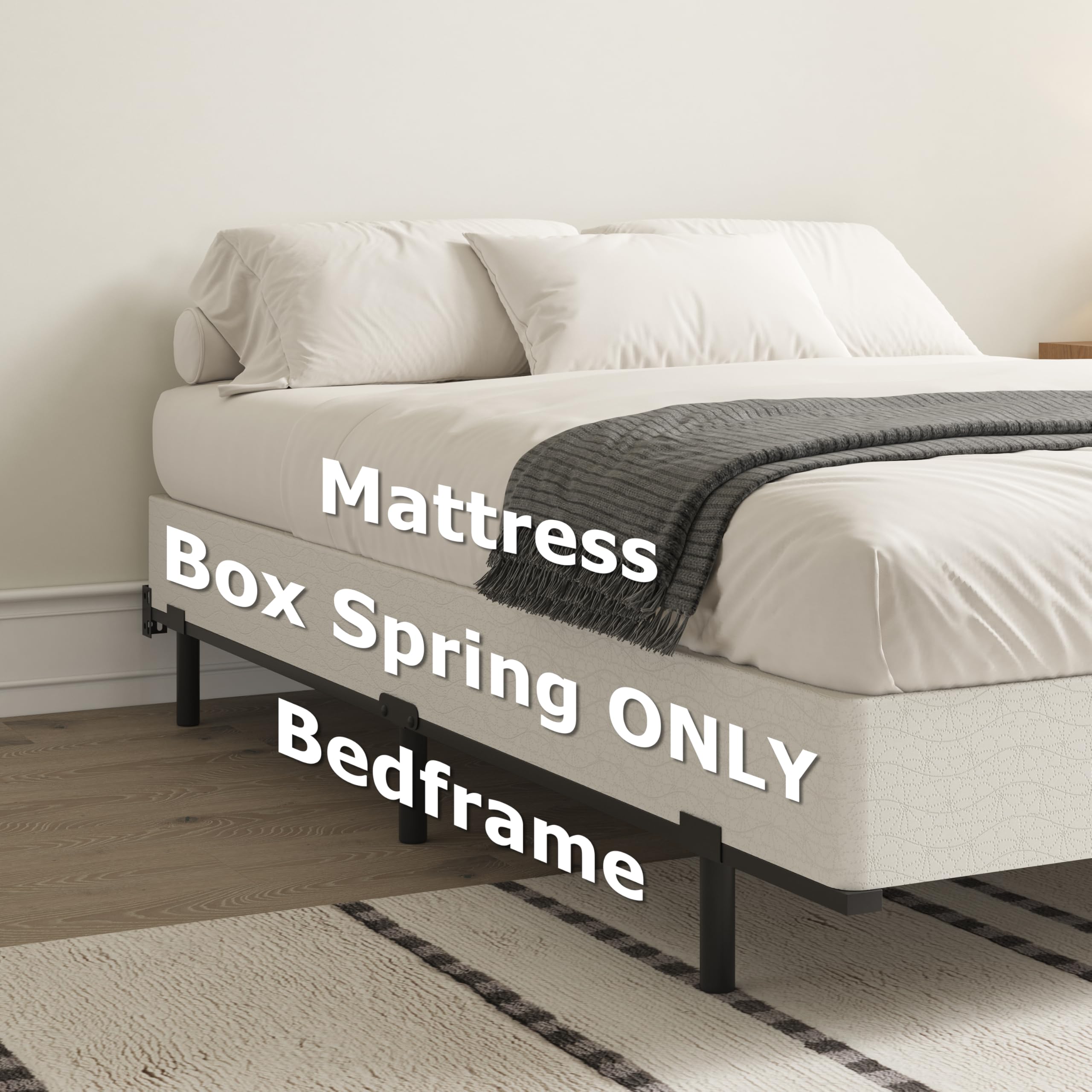 ZASHONT fabric-covered queen box spring illustrating removable cover for easy cleaning.