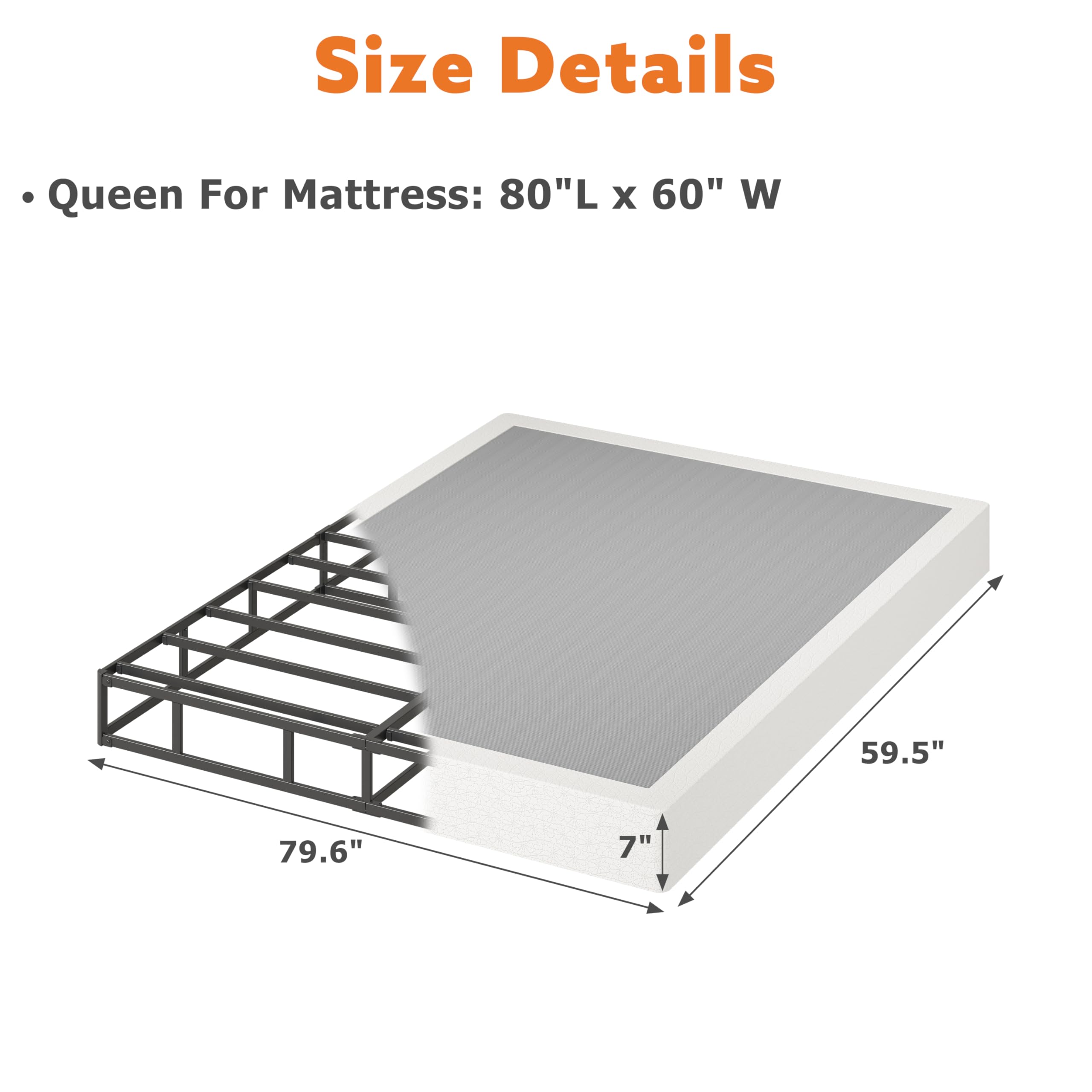 ZASHONT low-profile 7-inch queen box spring for low bed height.