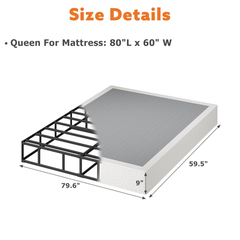 ZASHONT high-profile 9-inch queen box spring elevates bed height for comfort.