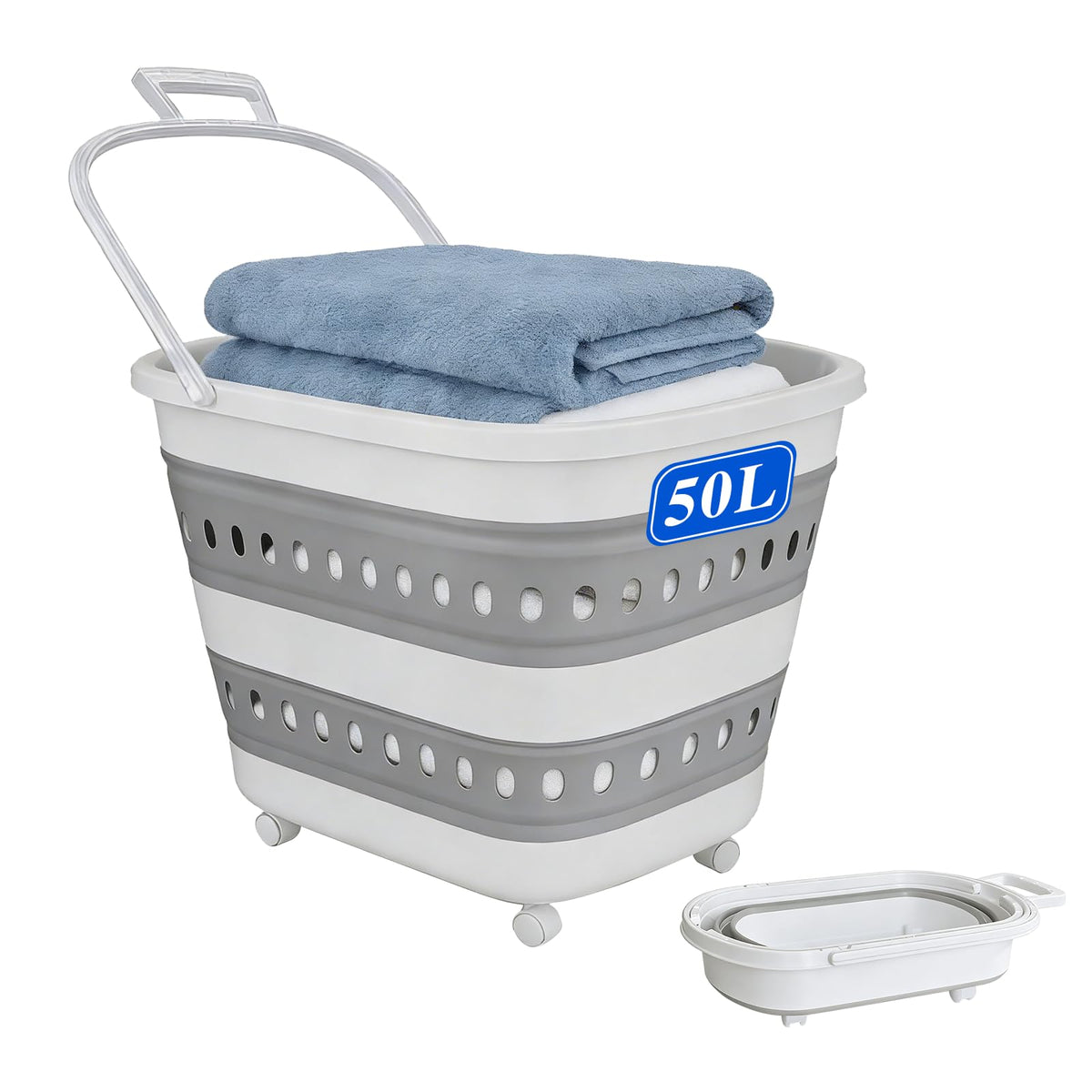 ZAUNFOOY 50L collapsible basket front view highlights space-saving design.