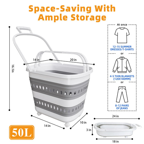 ZAUNFOOY 50L collapsible basket side view demonstrates easy transport and portability.