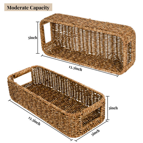 ZAVOOS handwoven rectangular wicker basket for neat shelf storage and décor.
