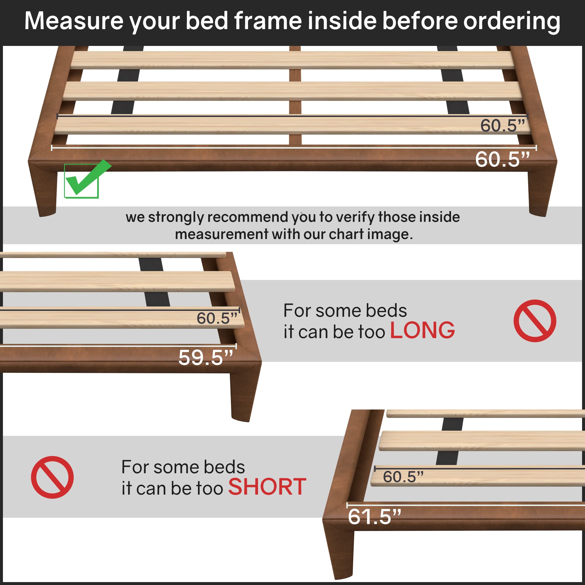 Zayton heavy-duty slats (3-3/8 in) provide stronger support.