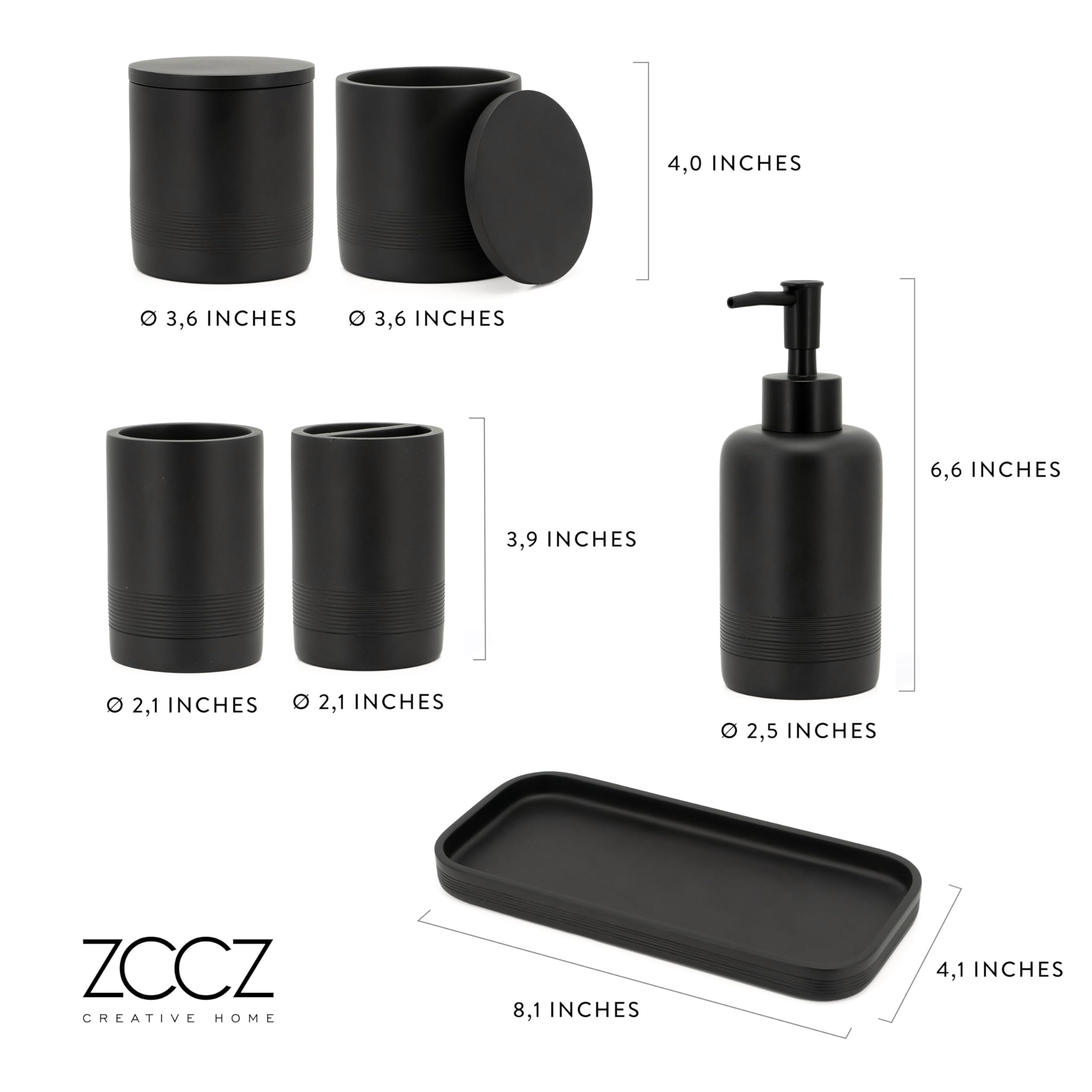 ZCCZ six-piece set creates an organized, stylish bathroom display