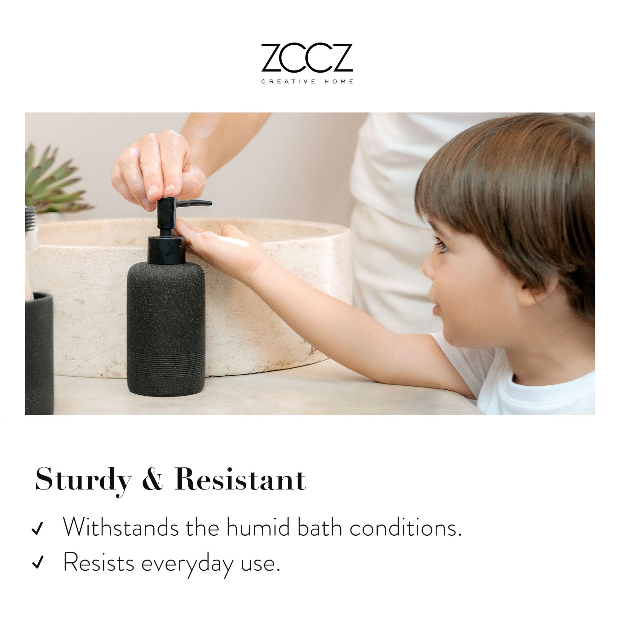 ZCCZ Black Stone apothecary jar stores cotton swabs while matching decor