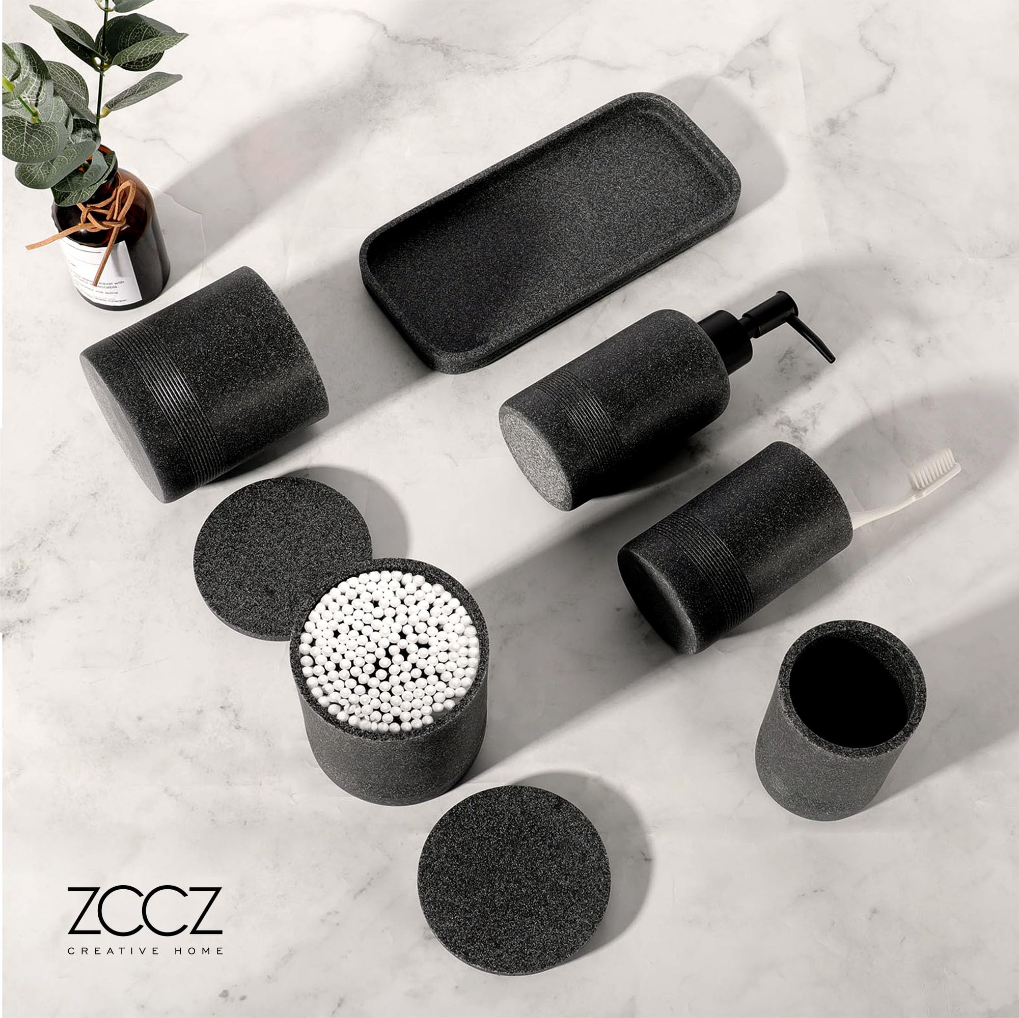 ZCCZ Black Stone bathroom tumbler stores daily essentials in style