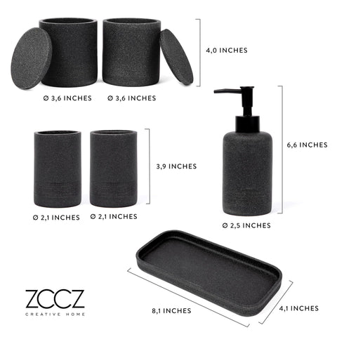 ZCCZ Black Stone Q-tip holder complements a cohesive vanity setup