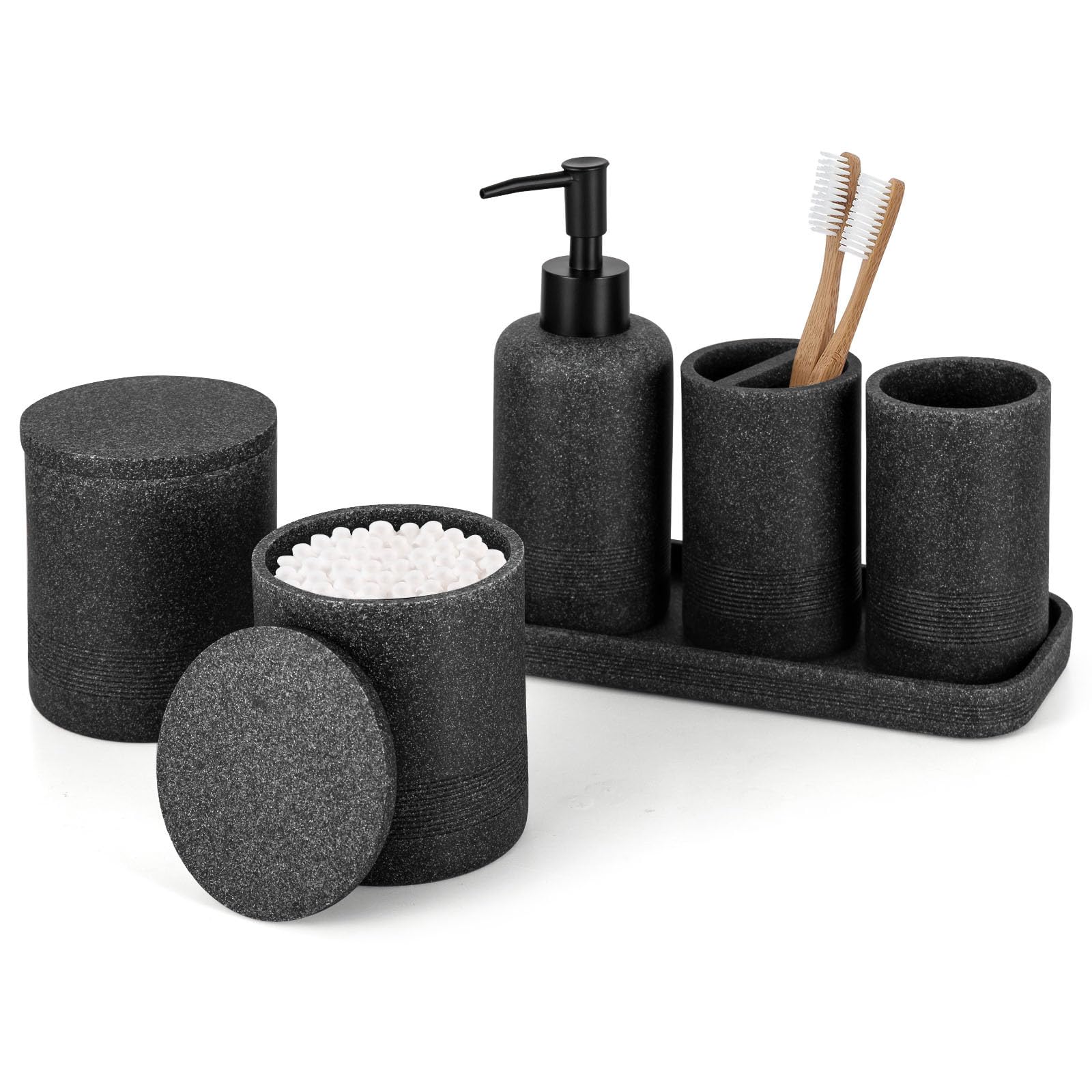 ZCCZ Black Stone soap dispenser keeps liquid soap neatly accessible on the counter