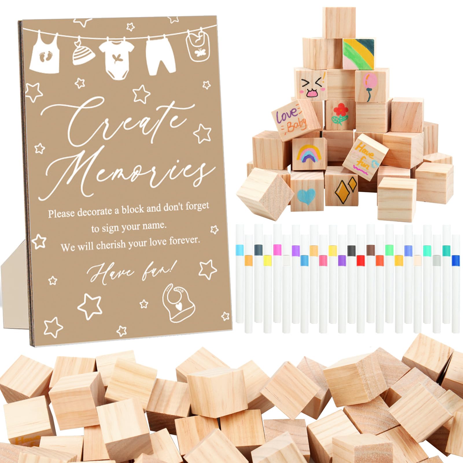 ZCPTZ baby shower block game sign with 72 blocks for guest messages.
