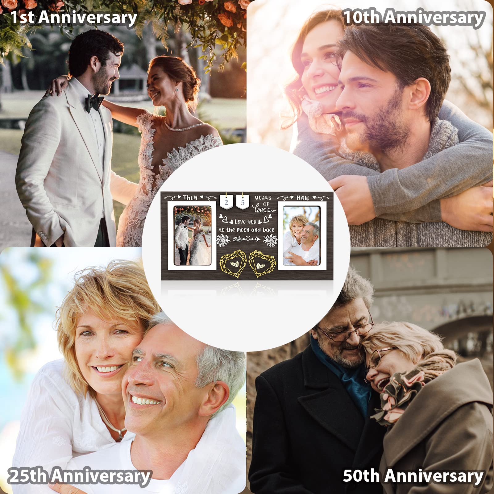 ZCPTZ Then & Now frame desk display with easel backing for versatile placement.