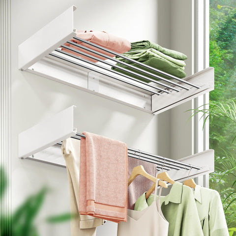 ZdwCyl foldable drying rack in use demonstrating space-saving design.