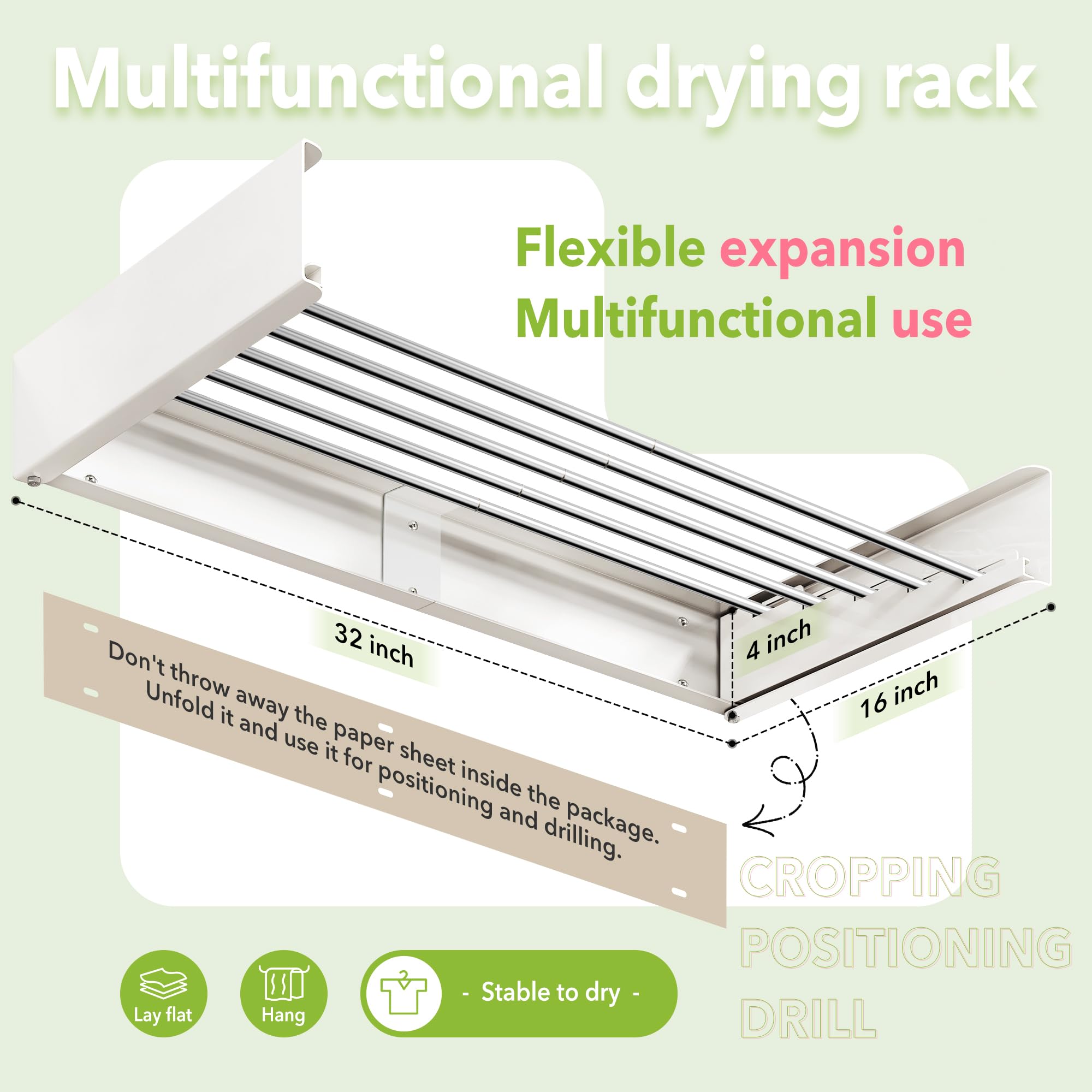ZdwCyl retractable drying rack extended for full-length loads.