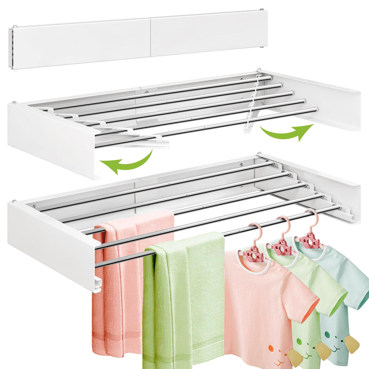 ZdwCyl wall-mounted drying rack assembly showing sturdy frame for secure clothes drying.