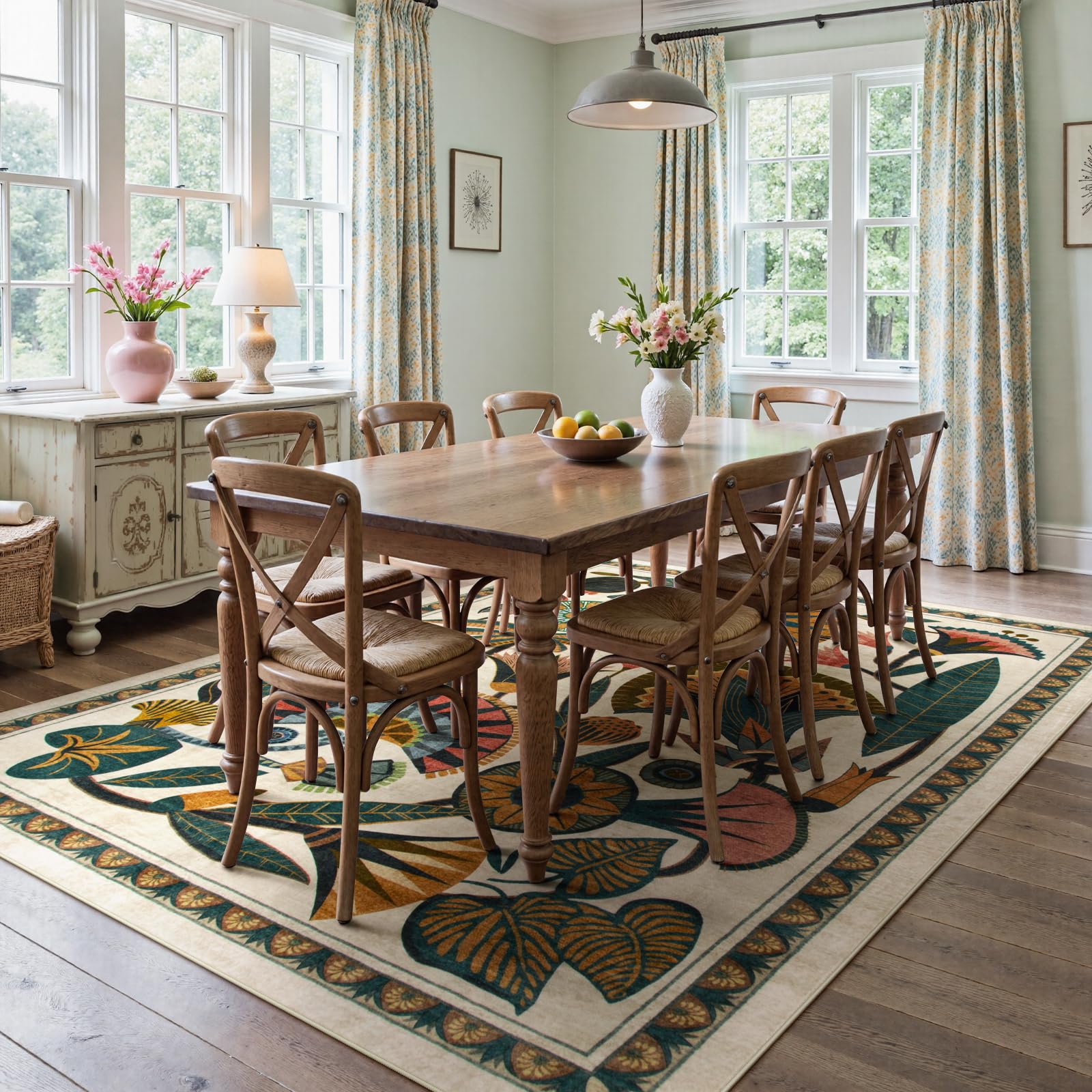 Zealude beige 8x10 rug machine-washable for easy care.