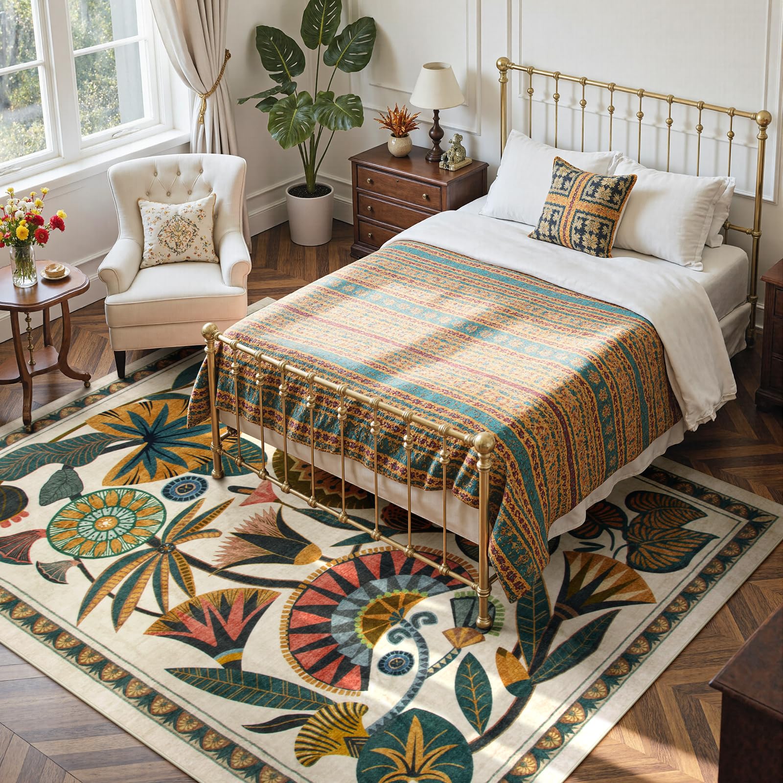 Zealude beige rug close-up highlighting non-slip backing for stability.