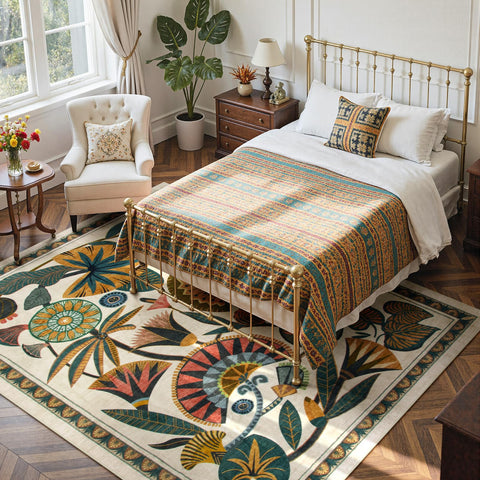 Zealude beige rug close-up highlighting non-slip backing for stability.