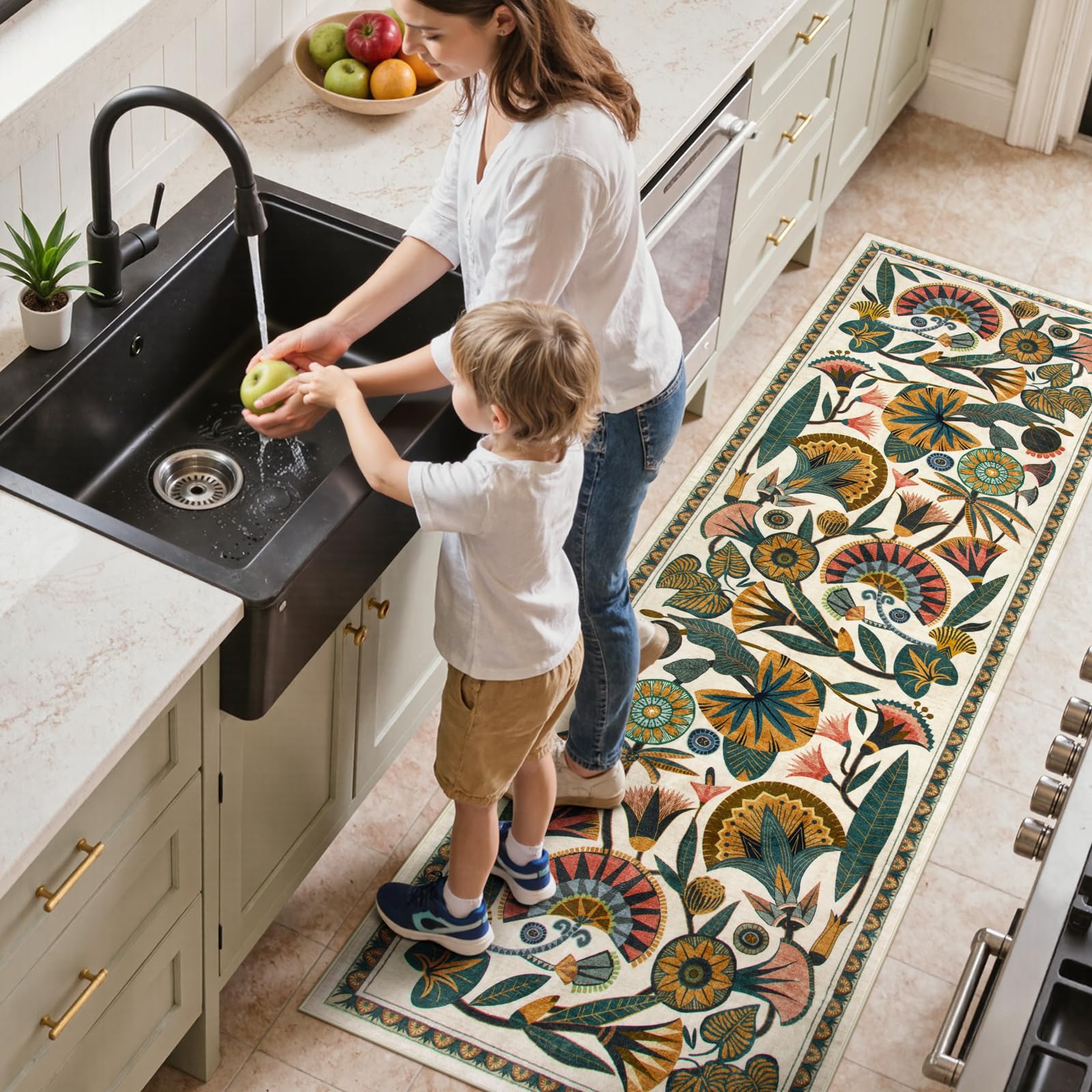 Zealude rug features a non-slip backing for safe high-traffic areas.