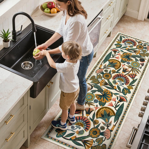 Zealude rug features a non-slip backing for safe high-traffic areas.