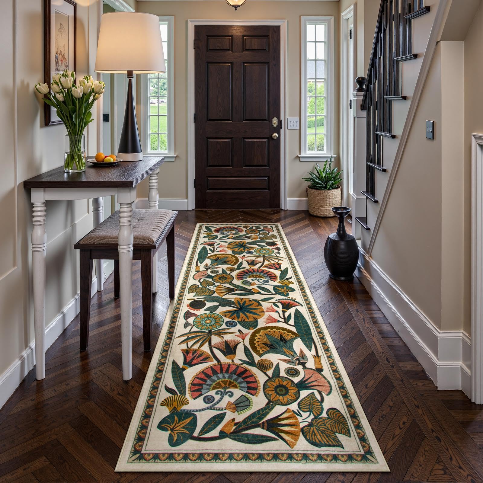 Zealude soft-low-pile beige bedroom rug offers barefoot comfort.