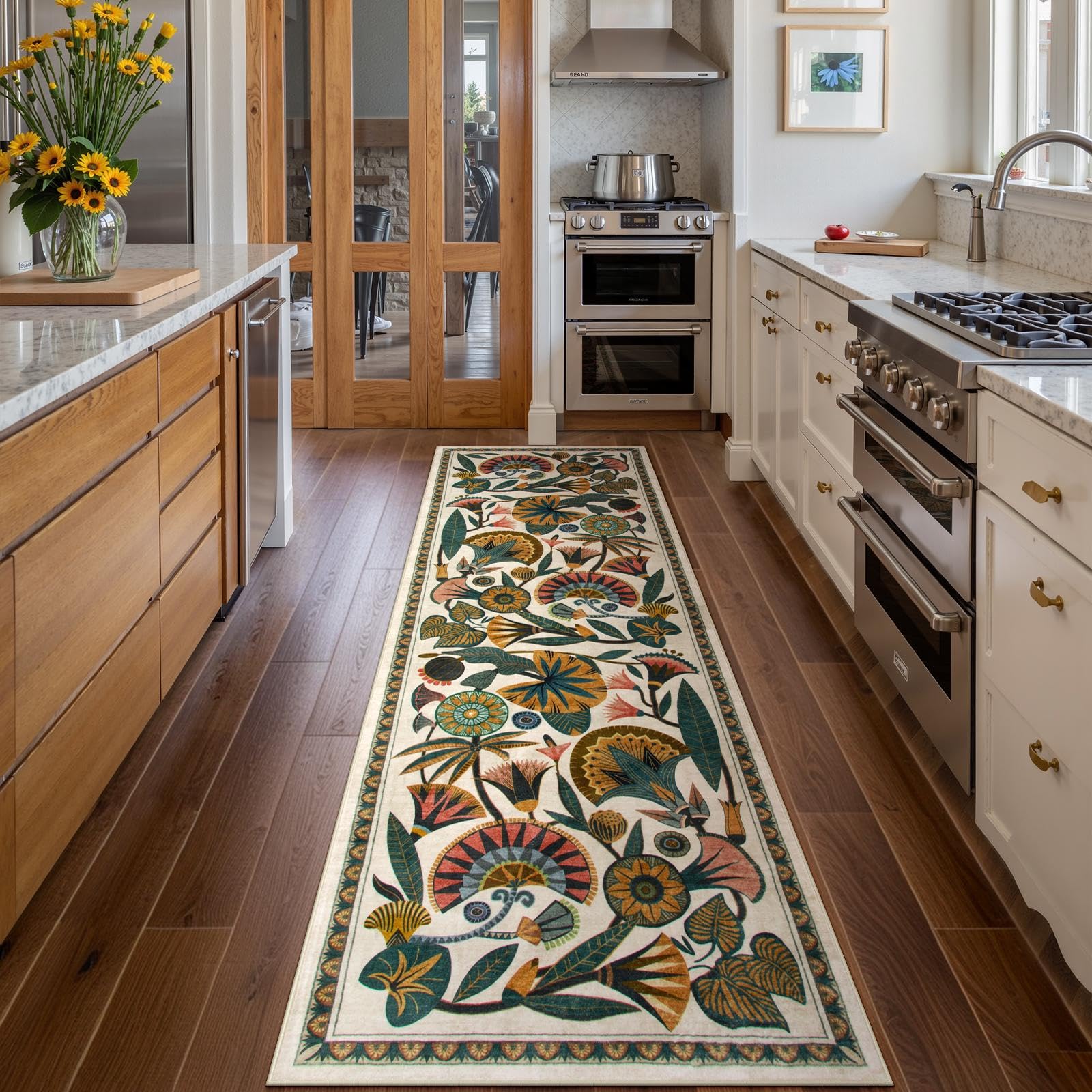 Zealude Vintage Boho Floral Border Rug adding timeless charm to interiors