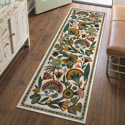 Zealude Washable Kitchen Runner with floral border for cozy hallways.