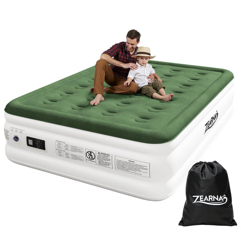 Zearna air mattress with built-in pump showing quick setup and stable support.