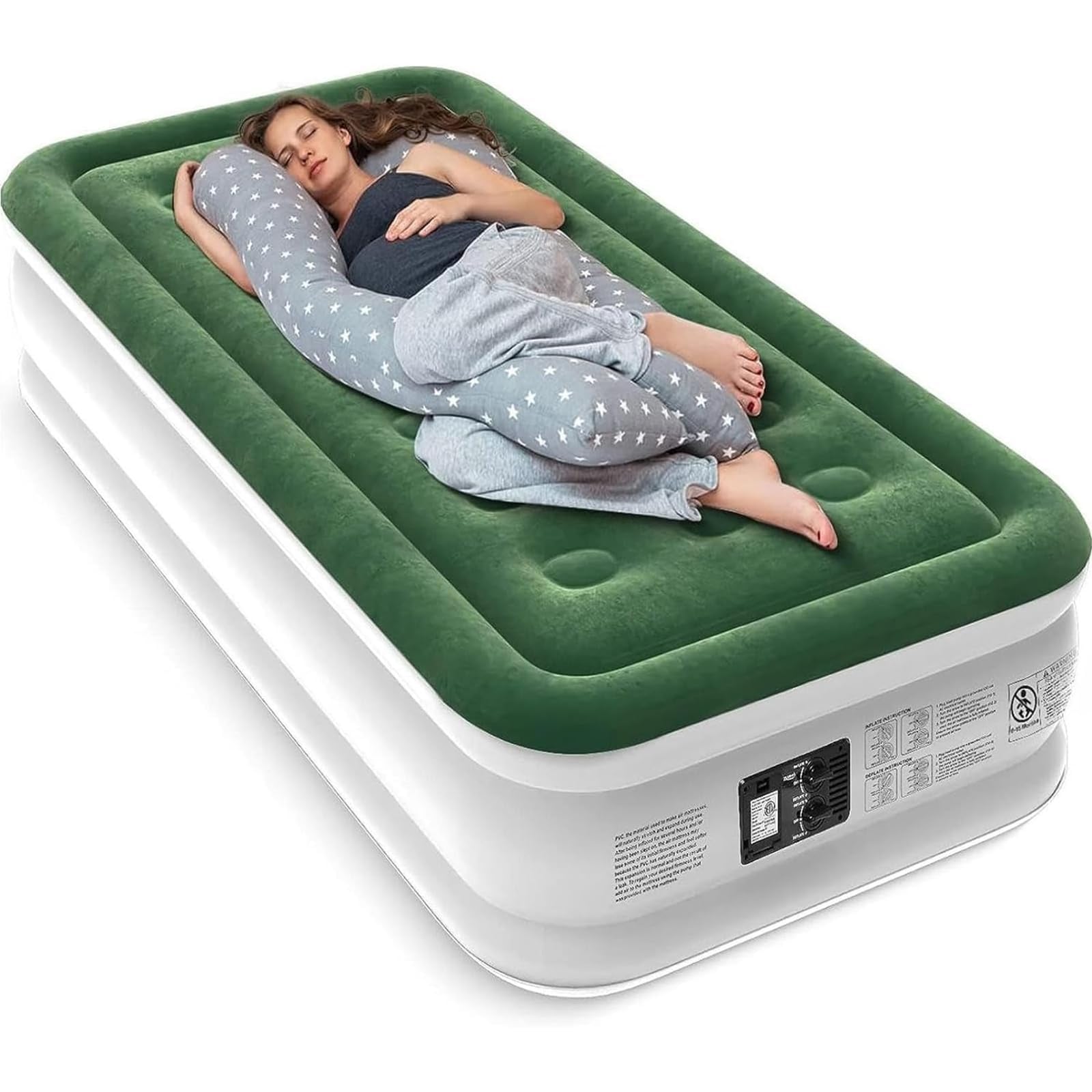 Zearna air mattress built-in pump twin inflates quickly for guests.
