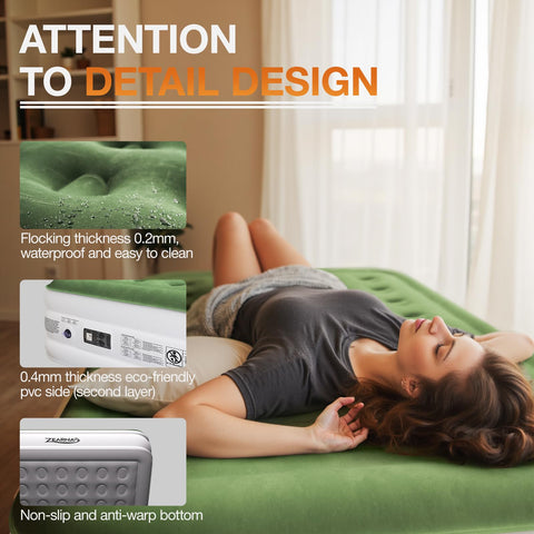 Zearna air mattress puncture resistant material cushions nightly use.