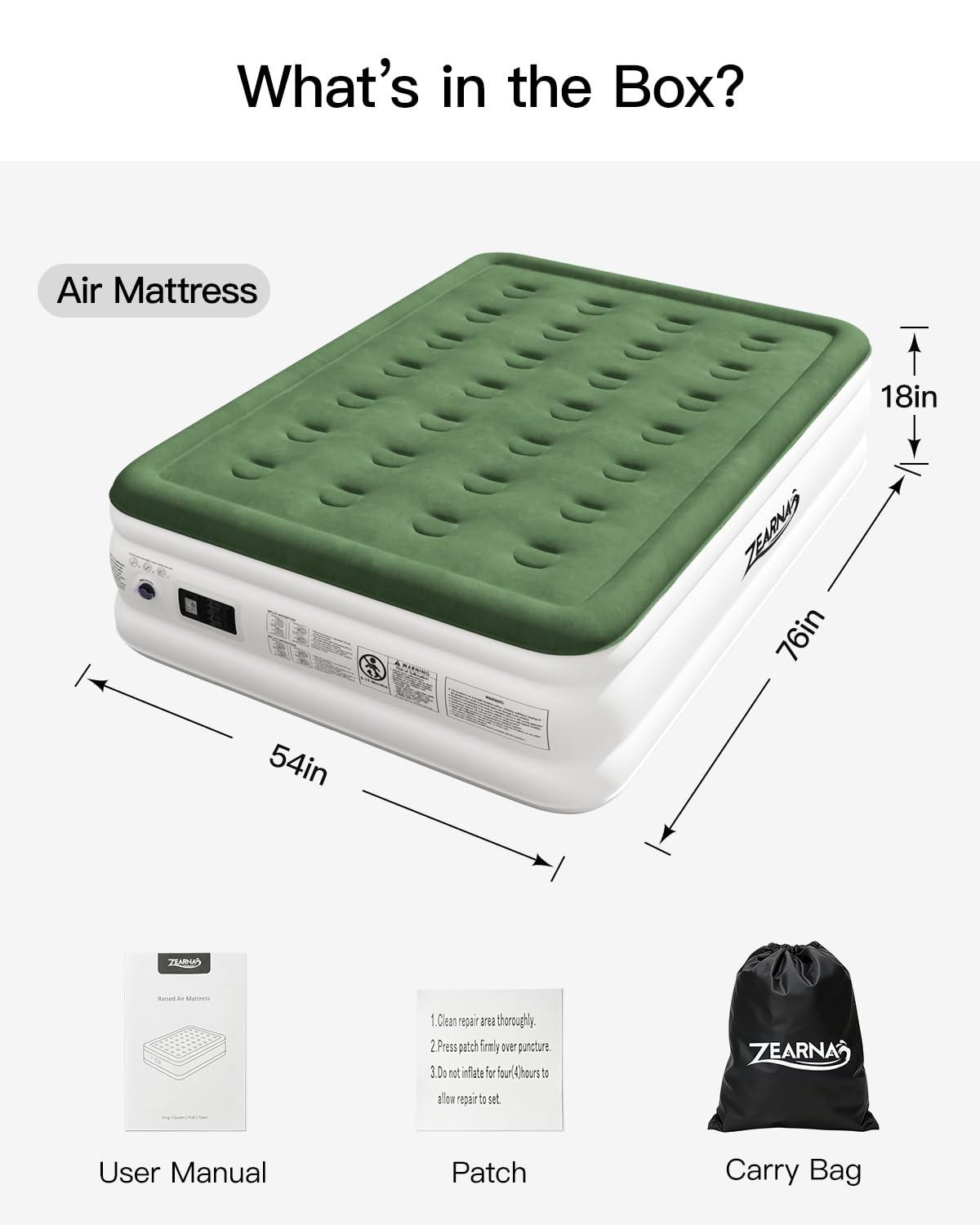 Zearna air mattress inflates and deflates in minutes for ready use.