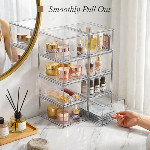 Zeawec clear stackable storage box built-in handle for easy sliding