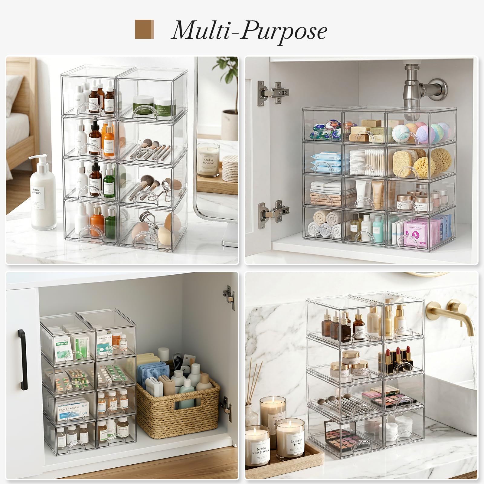 Zeawec clear stackable storage box for desk organization and small items