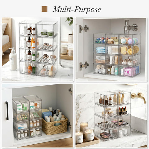 Zeawec clear stackable storage box for desk organization and small items