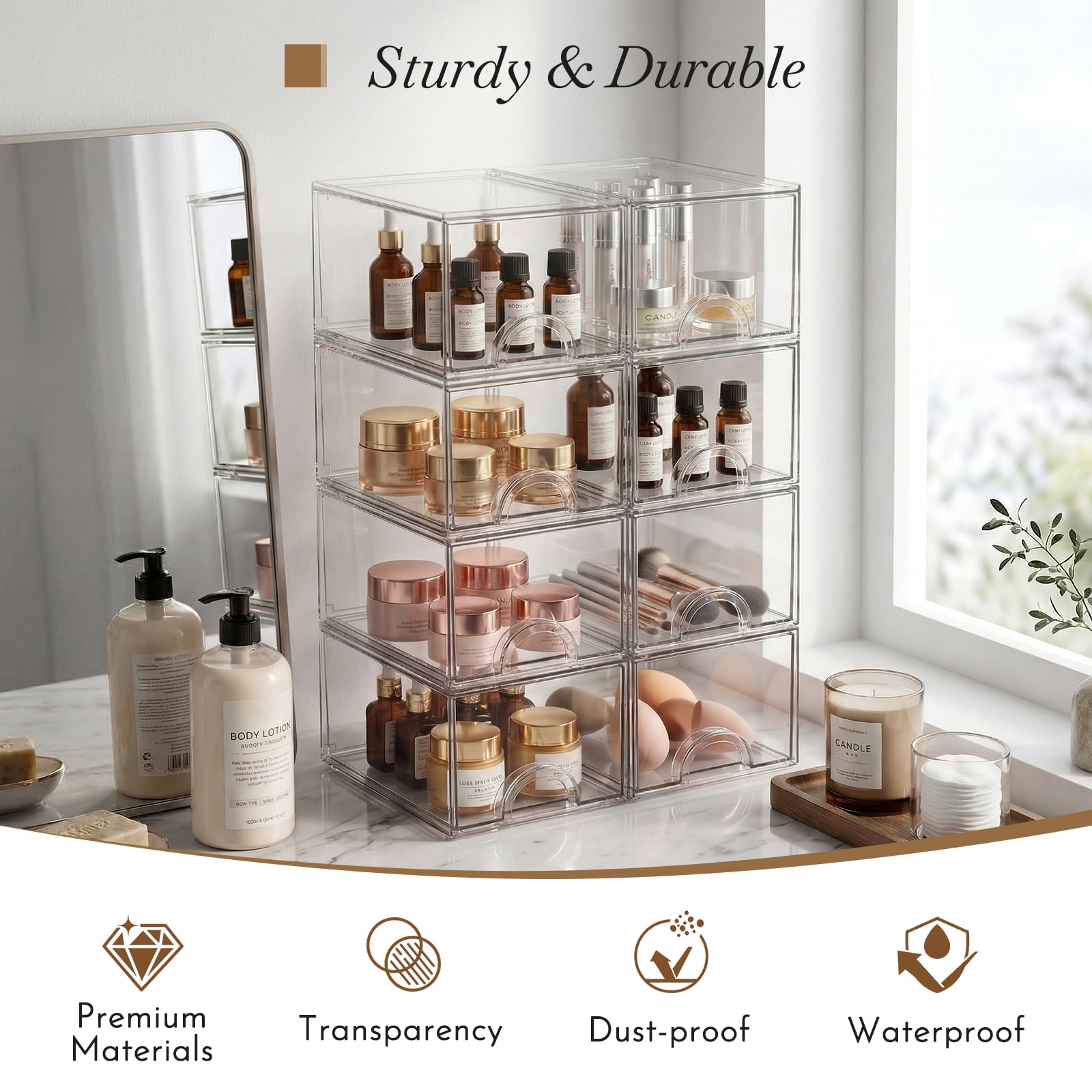 Zeawec clear stackable storage box with transparent compartments for easy visibility