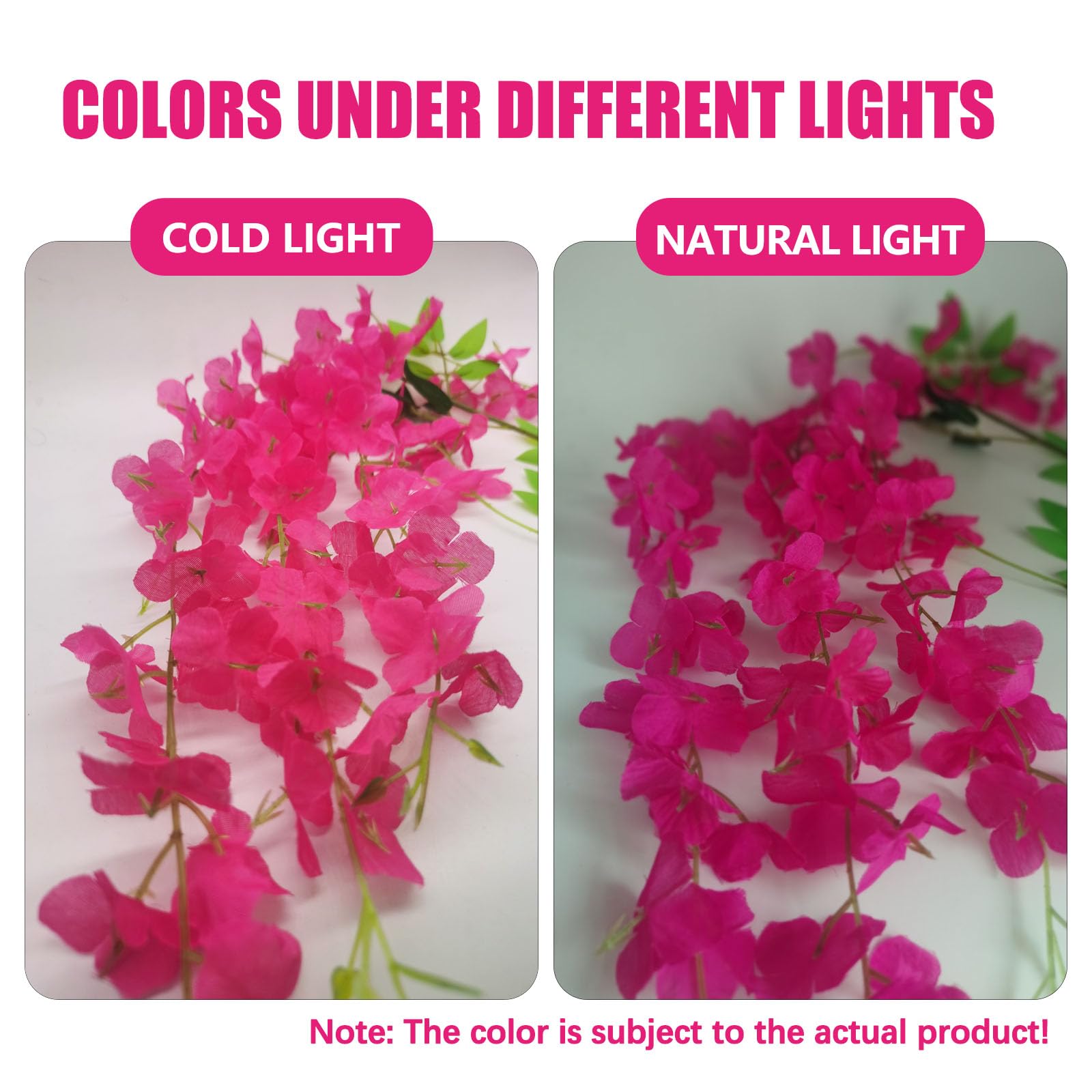 ZEBMOON fuchsia wisteria garland wedding backdrop adds dramatic, photo-ready floral flair.