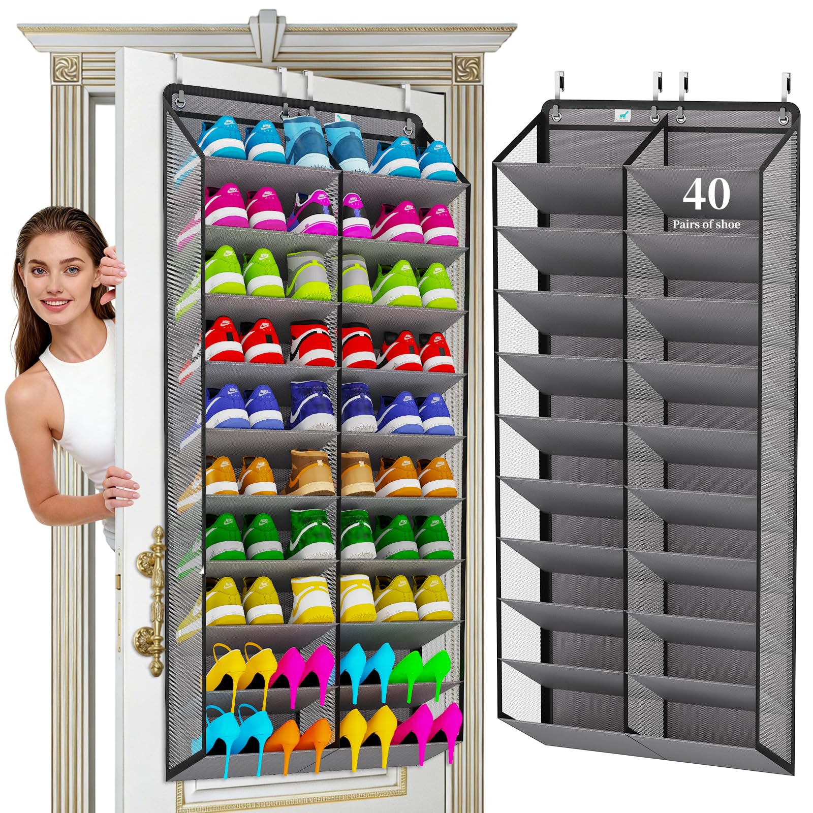 Zebricolo large door shoe rack full view demonstrates spacious capacity for multiple family pairs.