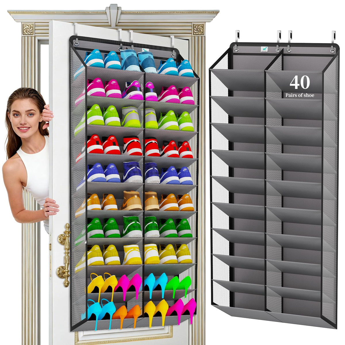 Zebricolo large door shoe rack full view demonstrates spacious capacity for multiple family pairs.
