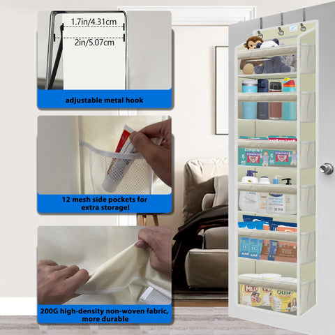 Zebricolo over-the-door organizer features 3 reinforced hooks for heavy loads.