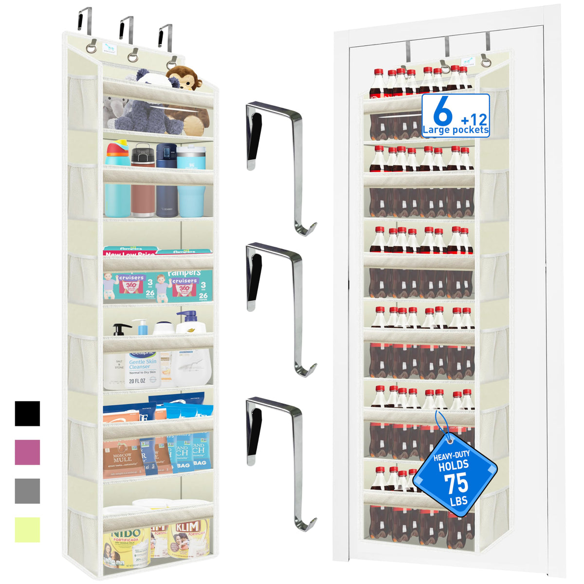 Zebricolo over-the-door organizer with bamboo frame and six tiers for clutter-free entryway storage.