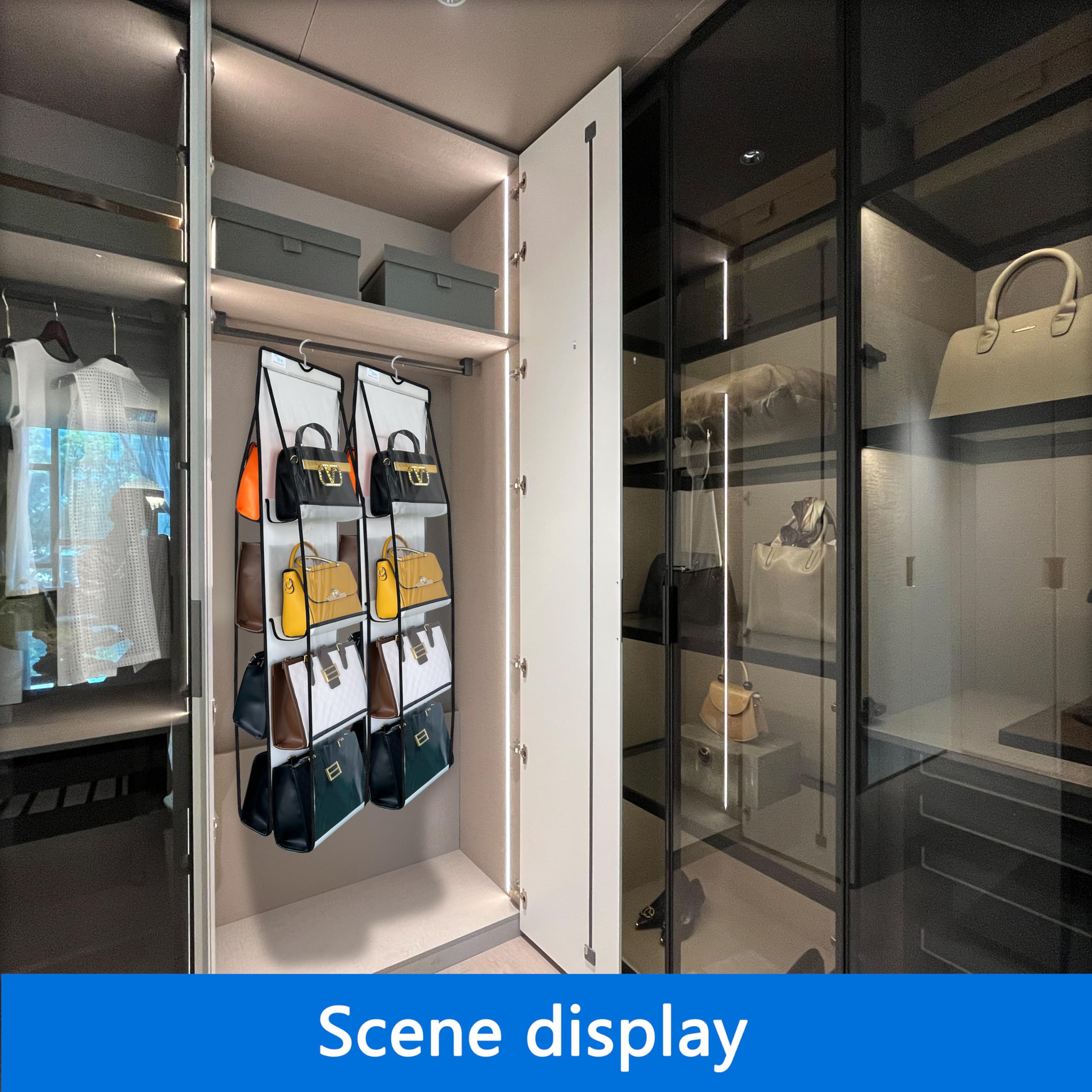 Zebricolo purse organizer with clear pockets offers quick bag identification and selection.