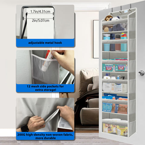 Zebricolo organizer with reinforced hooks and non-slip pads to protect doors