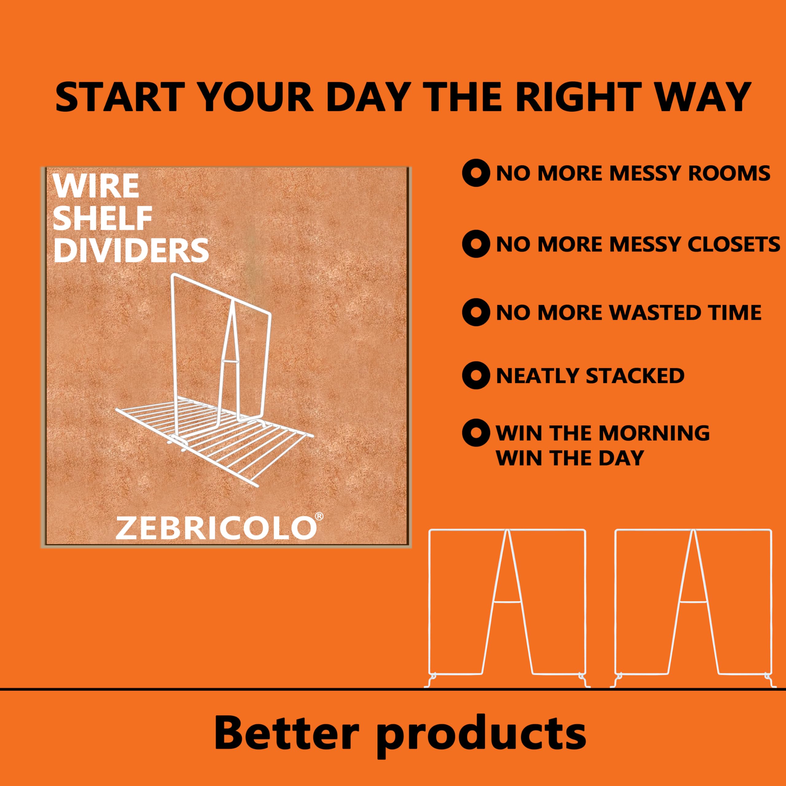 Zebricolo shelf dividers, easy install, no tools required.