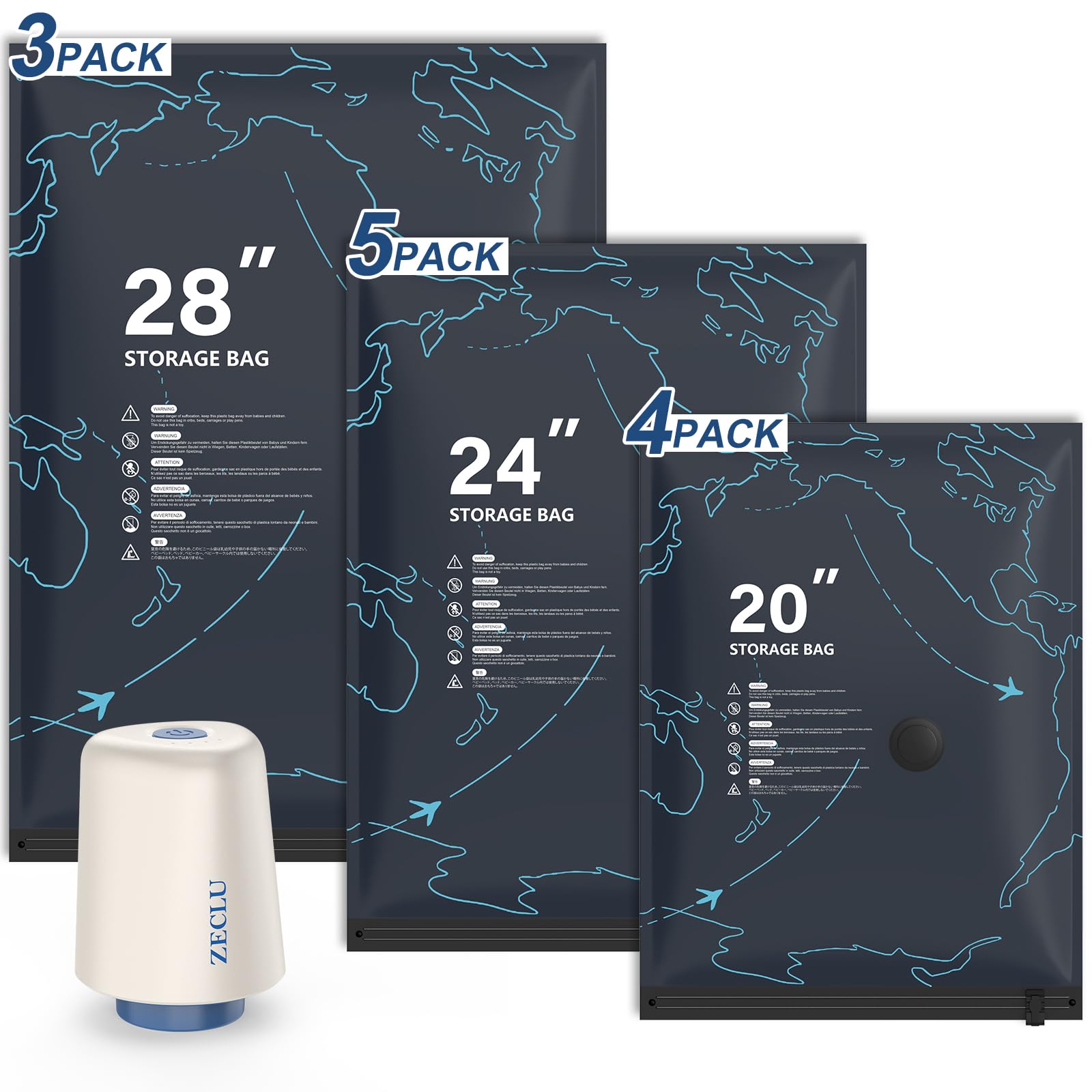 Zeclu twelve-pack vacuum seal bags for travel save space in luggage.